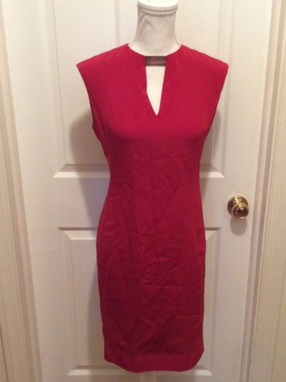 Ralph Lauren Black Label Red Sheath Dress 6 Cap Sleeve Wood Detail
